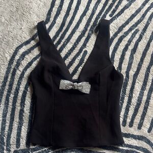 Zara Elegant Black Crop Top with Glittering Silver Accent